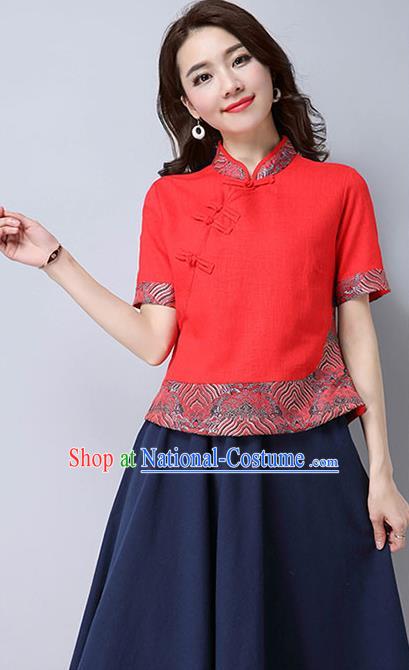 Traditional Chinese National Costume, Elegant Hanfu Joint Embroidery Flowers Slant Opening Red Shirt, China Tang Suit Republic of China Plated Buttons Chirpaur Blouse Cheong-sam Upper Outer Garment Qipao Shirts Clothing for Women