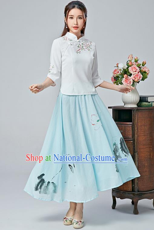 Traditional Ancient Chinese Young Women Cheongsam Dress Republic of China Tangsuit Stand Collar Blouse Dress Tang Suit Clothing for Women