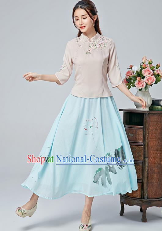 Traditional Ancient Chinese Young Women Cheongsam Dress Republic of China Tangsuit Stand Collar Blouse Dress Tang Suit Clothing for Women