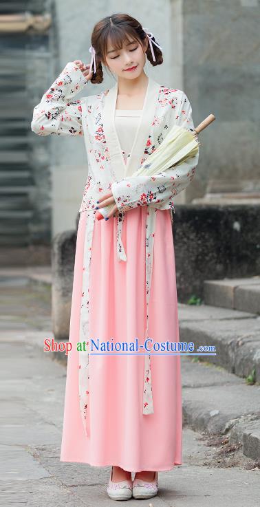 Traditional Ancient Chinese Costume, Elegant Hanfu Clothing Embroidered Slant Opening Sun-top Blouse and Dress, China Tang Dynasty Princess Elegant Blouse and Skirt Complete Set for Women