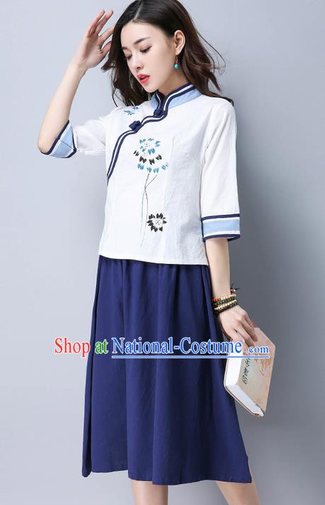 Traditional Ancient Chinese Young Women Cheongsam Dress Republic of China Tangsuit Stand Collar Blouse Dress Tang Suit Clothing for Women