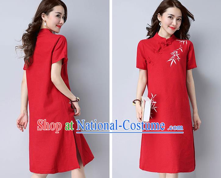 Traditional Ancient Chinese Young Women Cheongsam Dress Republic of China Tangsuit Stand Collar Blouse Dress Tang Suit Clothing for Women