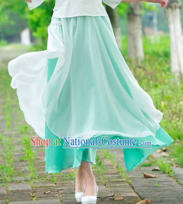 Traditional Ancient Chinese National Pleated Skirt Costume, Elegant Hanfu Chiffon Big Swing Long Dress, China Tang Dynasty Bust Skirt for Women