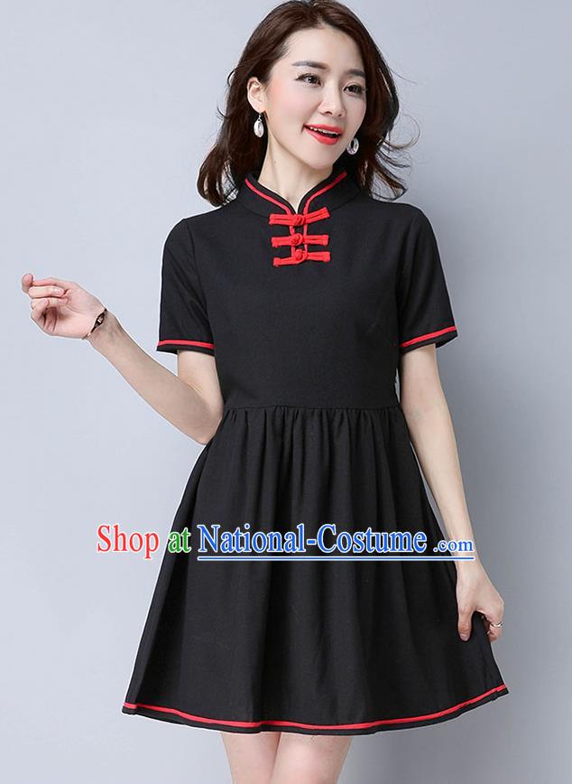 Traditional Ancient Chinese National Costume, Elegant Hanfu Mandarin Qipao Linen Black Dress, China Tang Suit Chirpaur Upper Outer Garment Elegant Dress Clothing for Women