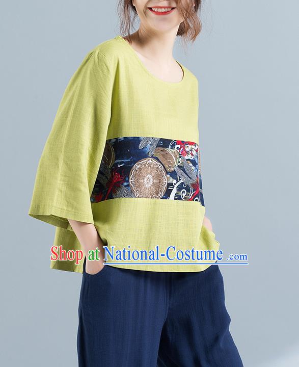 Traditional Chinese National Costume, Elegant Hanfu Yellow T-Shirt, China Tang Suit Blouse Upper Outer Garment Qipao Shirts Clothing for Women