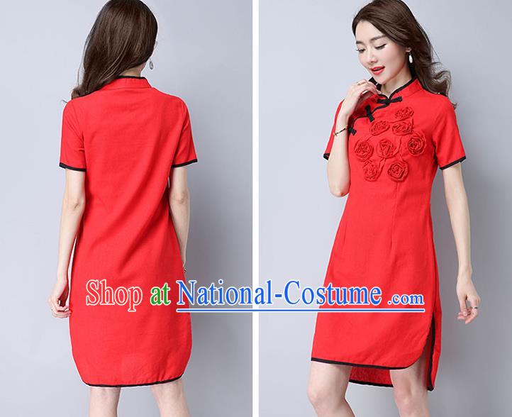 Traditional Ancient Chinese Young Women Cheongsam Dress Republic of China Tangsuit Stand Collar Blouse Dress Tang Suit Clothing for Women