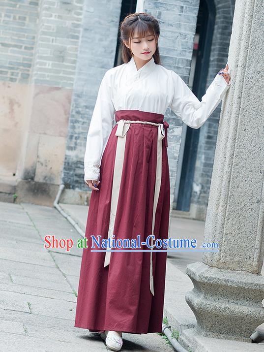 Traditional Ancient Chinese Costume, Elegant Hanfu Clothing Embroidered Slant Opening Blouse and Dress, China Han Dynasty Princess Elegant Blouse and Skirt Complete Set for Women