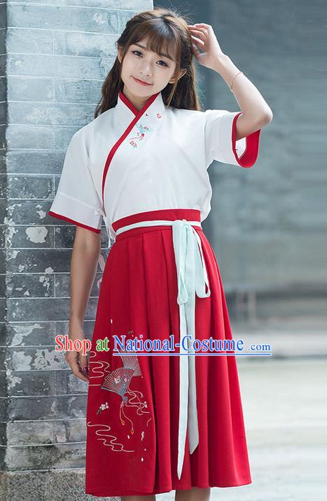 Traditional Ancient Chinese Costume, Elegant Hanfu Clothing Embroidered Blouse and Dress, China Han Dynasty Princess Elegant Blouse and Skirt Complete Set for Women