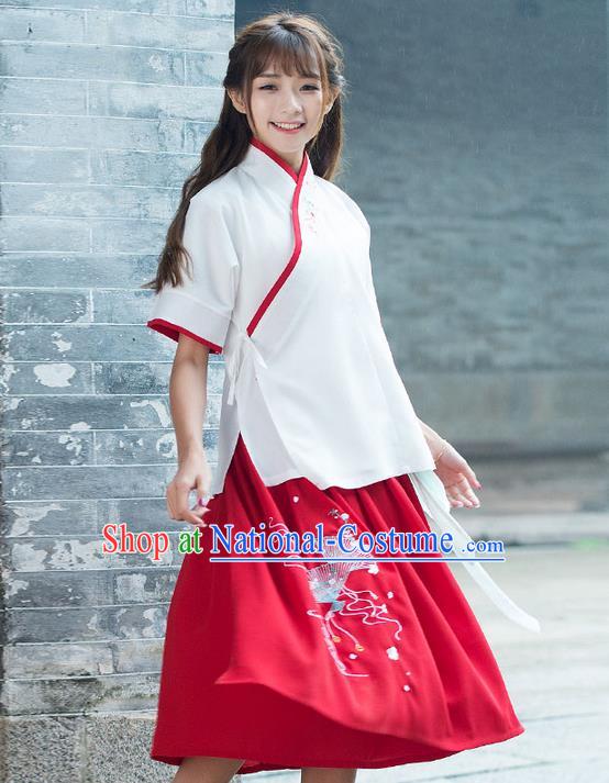 Traditional Ancient Chinese Young Women Cheongsam Dress Republic of China Tangsuit Stand Collar Blouse Dress Tang Suit Clothing for Women