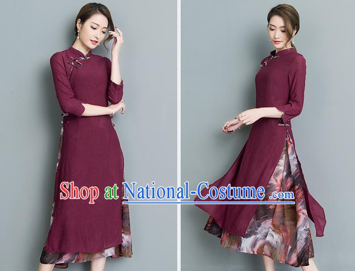 Traditional Ancient Chinese Young Women Cheongsam Dress Republic of China Tangsuit Stand Collar Blouse Dress Tang Suit Clothing for Women