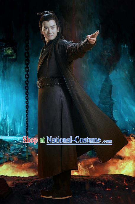 Traditional Ancient Chinese Swordsman Costume, Chinese Jiang hu Taoist Priest Dress, Cosplay Chinese Television Drama Jade Dynasty Qing Yun Faction Michinaga Hanfu Clothing for Men