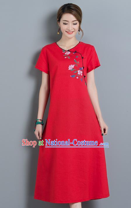 Traditional Ancient Chinese National Costume, Elegant Hanfu Mandarin Qipao Printing Red Dress, China Tang Suit Chirpaur Upper Outer Garment Elegant Dress Clothing for Women