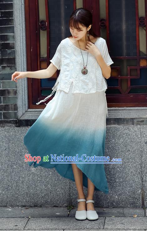 Traditional Chinese Costume, Elegant Hanfu Clothing White Blouse and Dress, China Tang Suit Blouse and Skirt Complete Set for Women