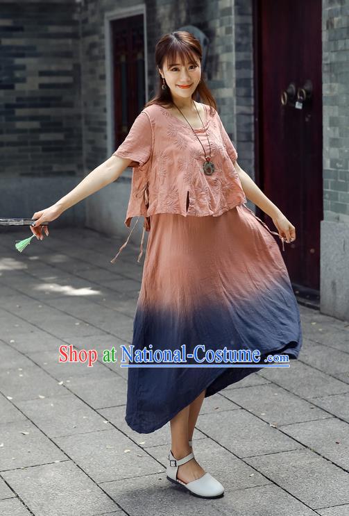 Traditional Chinese Costume, Elegant Hanfu Clothing Pink Blouse and Dress, China Tang Suit Blouse and Skirt Complete Set for Women