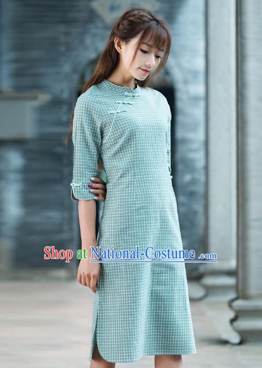 Traditional Ancient Chinese National Costume, Elegant Hanfu Mandarin Qipao Slant Opening Blue Dress, China Tang Suit Chirpaur Republic of China Cheongsam Upper Outer Garment Elegant Dress Clothing for Women