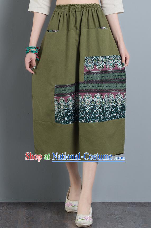 Traditional Ancient Chinese National Pleated Skirt Costume, Elegant Hanfu Embroidery Long Green Buds Skirt, China Tang Suit Bust Skirt for Women