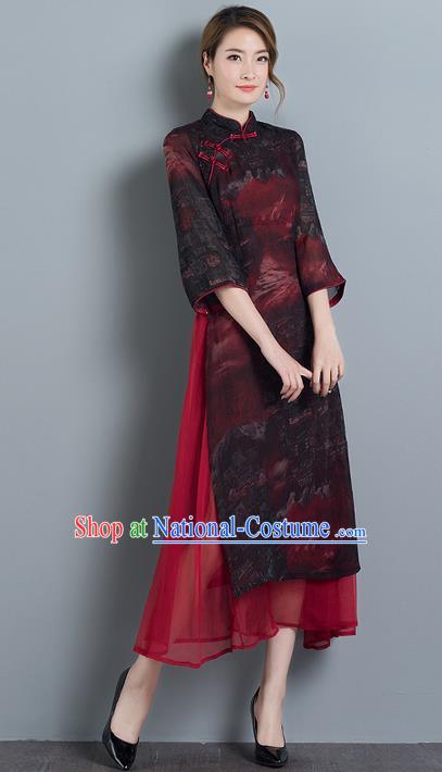 Traditional Ancient Chinese National Costume, Elegant Hanfu Mandarin Qipao Slant Opening Dress, China Tang Suit Chirpaur Republic of China Cheongsam Elegant Dress Clothing for Women