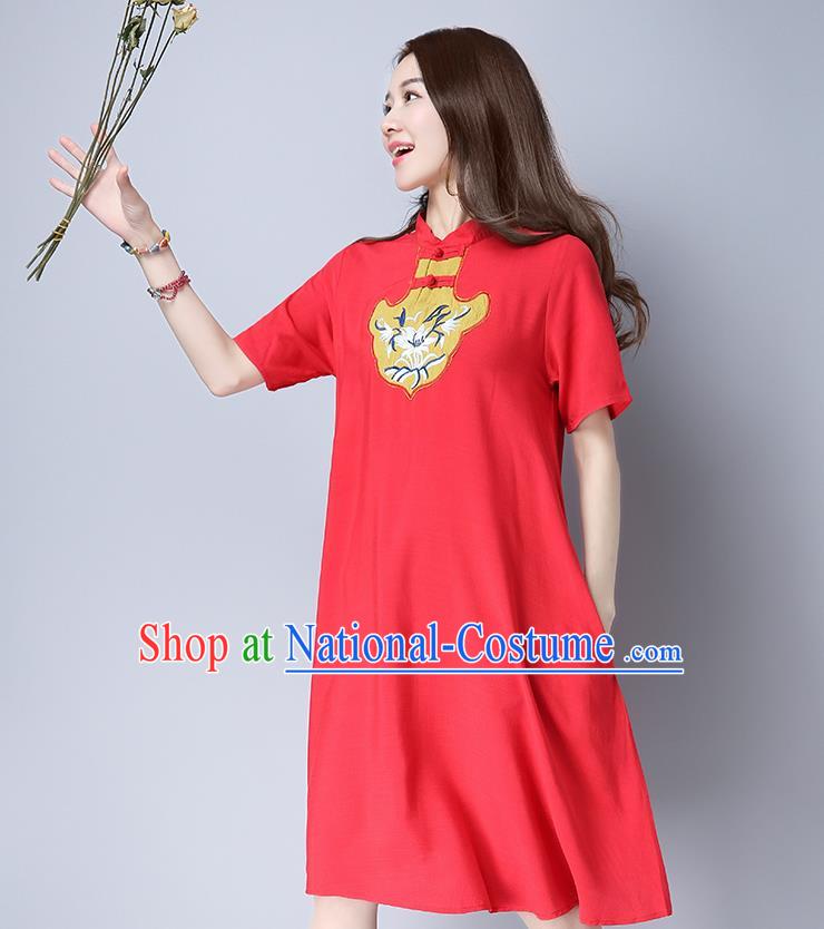 Traditional Ancient Chinese National Costume, Elegant Hanfu Mandarin Qipao Red Dress, China Tang Suit Chirpaur Republic of China Cheongsam Elegant Dress Clothing for Women