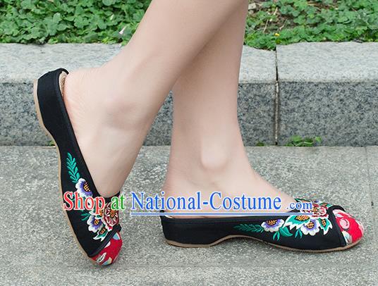 Traditional Chinese Shoes, China Handmade Embroidered Slippers Black Shoes, Ancient Princess Shoes for Women