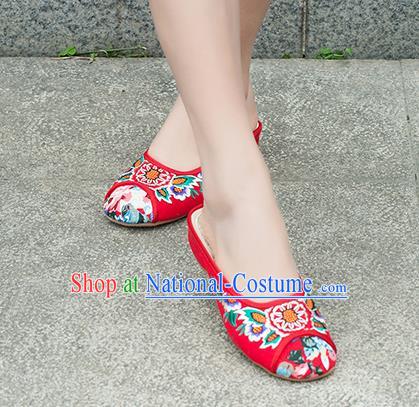 Traditional Chinese Shoes, China Handmade Embroidered Slippers Red Shoes, Ancient Princess Linen Shoes for Women