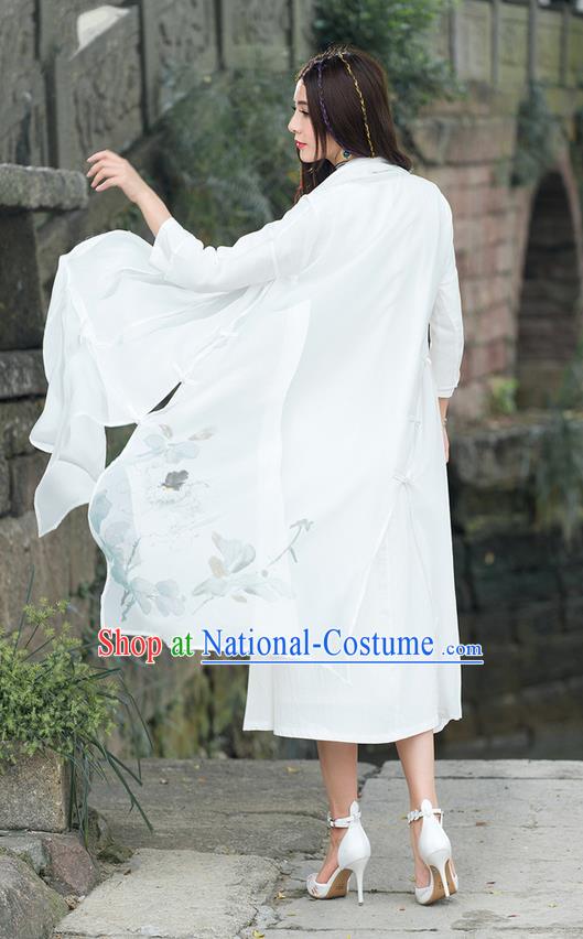 Traditional Ancient Chinese National Costume, Elegant Hanfu Cardigan Coat, China Tang Suit Chiffon Ink Painting Cape, Upper Outer Garment Dust Coat Cloak Clothing for Women