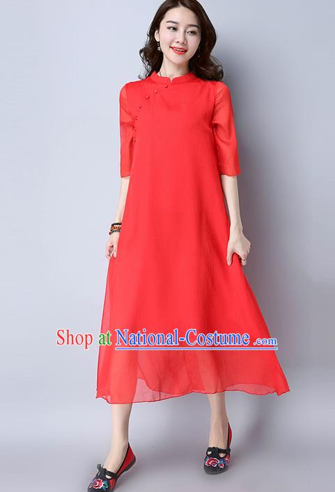 Traditional Ancient Chinese National Costume, Elegant Hanfu Mandarin Qipao Stand Collar Red Dress, China Tang Suit Chirpaur Elegant Dress Clothing for Women