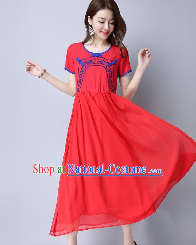 Traditional Ancient Chinese National Costume, Elegant Hanfu Embroidery Red Dress, China Tang Suit Chirpaur Upper Outer Garment Elegant Dress Clothing for Women