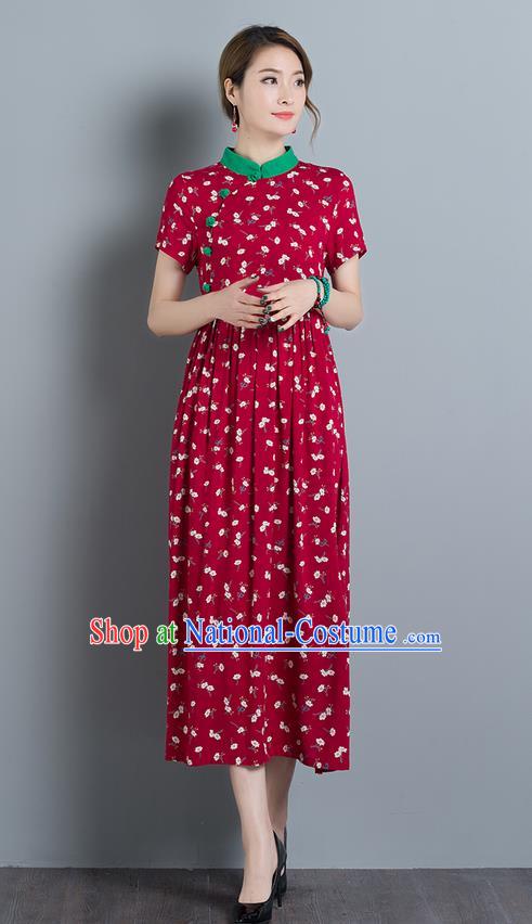 Traditional Ancient Chinese National Costume, Elegant Hanfu Stand Collar Red Dress, China Tang Suit Chirpaur Upper Outer Garment Elegant Dress Clothing for Women