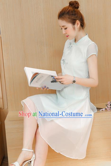 Traditional Ancient Chinese National Costume, Elegant Hanfu Mandarin Qipao Embroidered Dress, China Tang Suit Chirpaur Republic of China Cheongsam Elegant Dress Clothing for Women