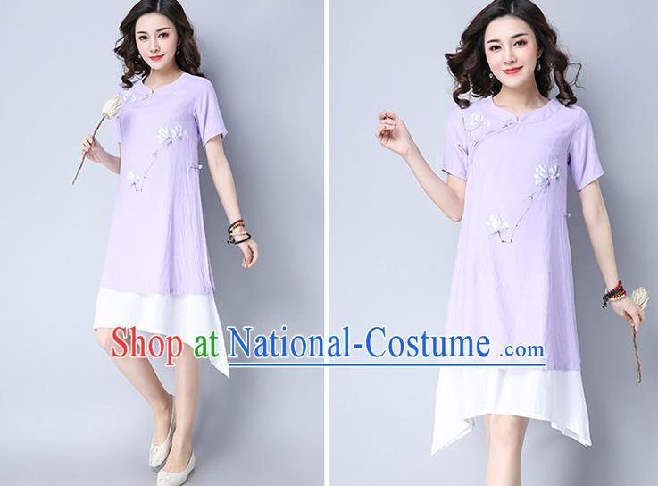 Traditional Ancient Chinese National Costume, Elegant Hanfu Mandarin Qipao Hand Painting Purple Dress, China Tang Suit Chirpaur Elegant Dress Clothing for Women