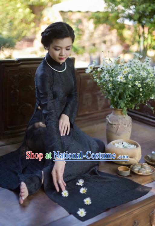 Top Grade Asian Vietnamese Traditional Dress, Vietnam Bride Ao Dai Dress, Princess Wedding Black Dress Wine Red Cheongsam Clothing for Women