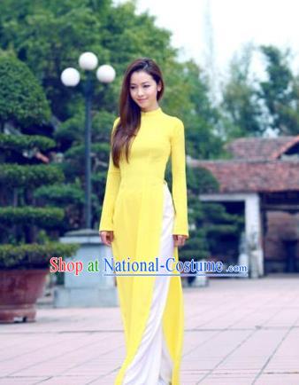 Top Grade Asian Vietnamese Traditional Dress, Vietnam Bride Ao Dai Dress, Vietnam Princess Wedding Yellow Dress and Pants Cheongsam Clothing for Women