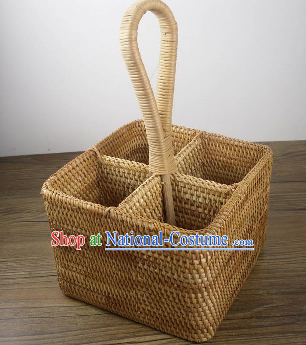 Top Asian Vietnamese Traditional Rattan Plaited Articles Wine Storage Box, Vietnam Handicraft Portable Basket