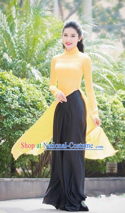 Top Grade Asian Vietnamese Traditional Dress, Vietnam Bride Ao Dai Dress, Vietnam Princess Wedding Yellow Dress and Loose Pants Cheongsam Clothing for Women