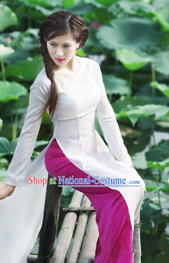 Top Grade Asian Vietnamese Traditional Dress, Vietnam Bride Ao Dai Dress, Vietnam Princess Wedding White Dress Cheongsam Clothing for Women