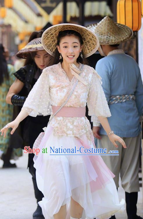 Asian Chinese Ancient Tang Dynasty Princess Costume and Headwear, Fighter of the Destiny Traditional Chinese Ancient Young Lady Swordsman Clothing Complete Set