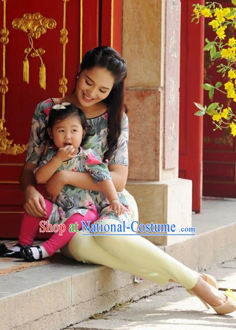 Top Grade Asian Vietnamese Traditional Dress, Vietnam National Farmwife Ao Dai Dress, Vietnam Ao Dai Cheongsam Mother-child Dress Clothing for Woman