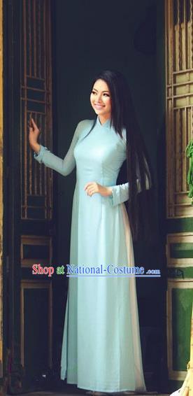 Top Grade Asian Vietnamese Traditional Dress, Vietnam National Princess Ao Dai Dress, Vietnam Blue Ao Dai Cheongsam Dress Clothing for Woman