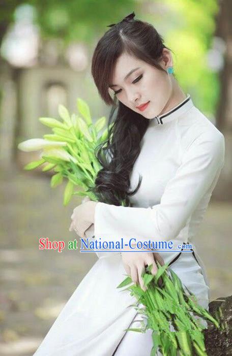 Top Grade Asian Vietnamese Traditional Dress, Vietnam National Princess Ao Dai Dress, Vietnam White Ao Dai Cheongsam Dress Clothing for Woman