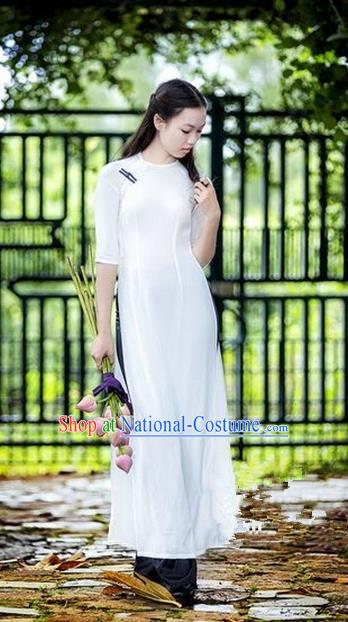 Top Grade Asian Vietnamese Traditional Dress, Vietnam National Princess Ao Dai Dress, Vietnam White Ao Dai Cheongsam Dress Clothing for Woman