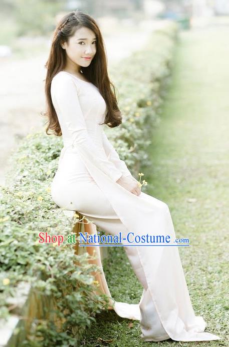 Top Grade Asian Vietnamese Traditional Dress, Vietnam National Princess Ao Dai Dress, Vietnam White Ao Dai Cheongsam Dress Clothing for Woman