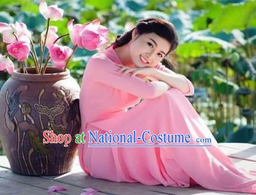 Traditional Top Grade Asian Vietnamese Costumes Dance Dress, Vietnam National Female Handmade Wedding Pink Ao Dai Dress Cheongsam Clothing for Women