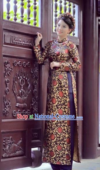 Traditional Top Grade Asian Vietnamese Costumes Dance Dress, Vietnam National Female Handmade Queen Printing Ao Dai Dress Cheongsam Clothing for Women