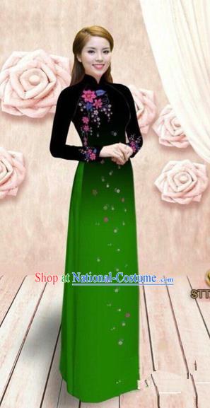 Traditional Top Grade Asian Vietnamese Costumes Dance Dress, Vietnam National Female Handmade Green Ao Dai Dress Cheongsam Clothing for Women