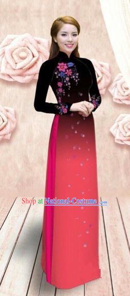 Traditional Top Grade Asian Vietnamese Costumes Dance Dress, Vietnam National Female Handmade Red Ao Dai Dress Cheongsam Clothing for Women