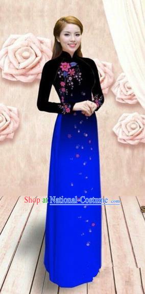 Traditional Top Grade Asian Vietnamese Costumes Dance Dress, Vietnam National Female Handmade Blue Ao Dai Dress Cheongsam Clothing for Women