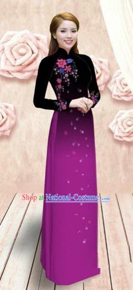 Traditional Top Grade Asian Vietnamese Costumes Dance Dress, Vietnam National Female Handmade Purple Ao Dai Dress Cheongsam Clothing for Women