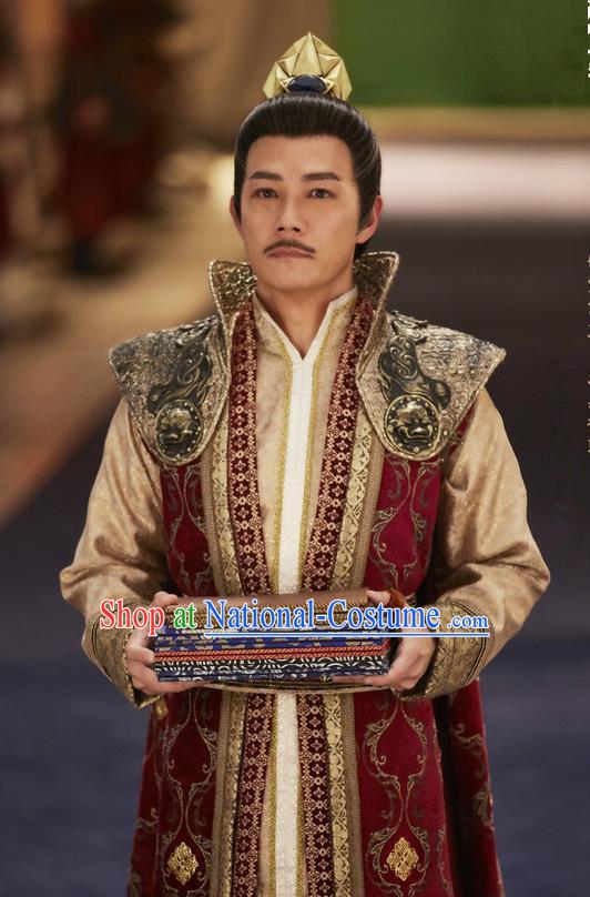 Traditional Chinese Ancient Tang Dynasty Minister Costumes and Headpiece Complete Set, Fighter of the Destiny Ancient Chancellor Clothing for Men