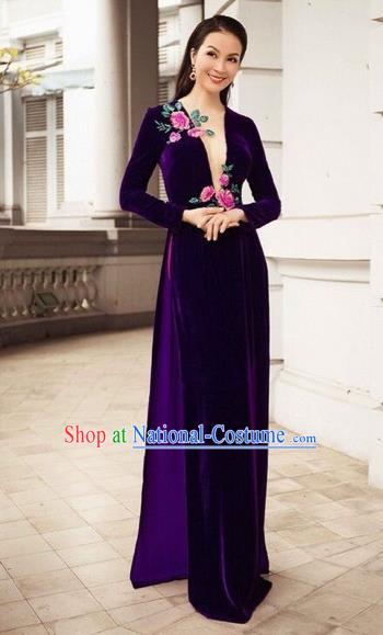 Traditional Top Grade Asian Vietnamese Costumes Dance Dress, Vietnam National Female Embroidered Ao Dai Dress Cheongsam Clothing for Women