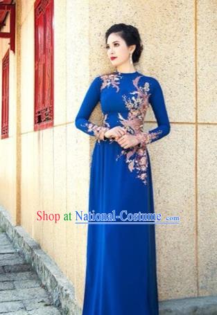 Traditional Top Grade Asian Vietnamese Costumes Dance Dress, Vietnam National Female Embroidering Flower Beads Ao Dai Dress Cheongsam Clothing for Women